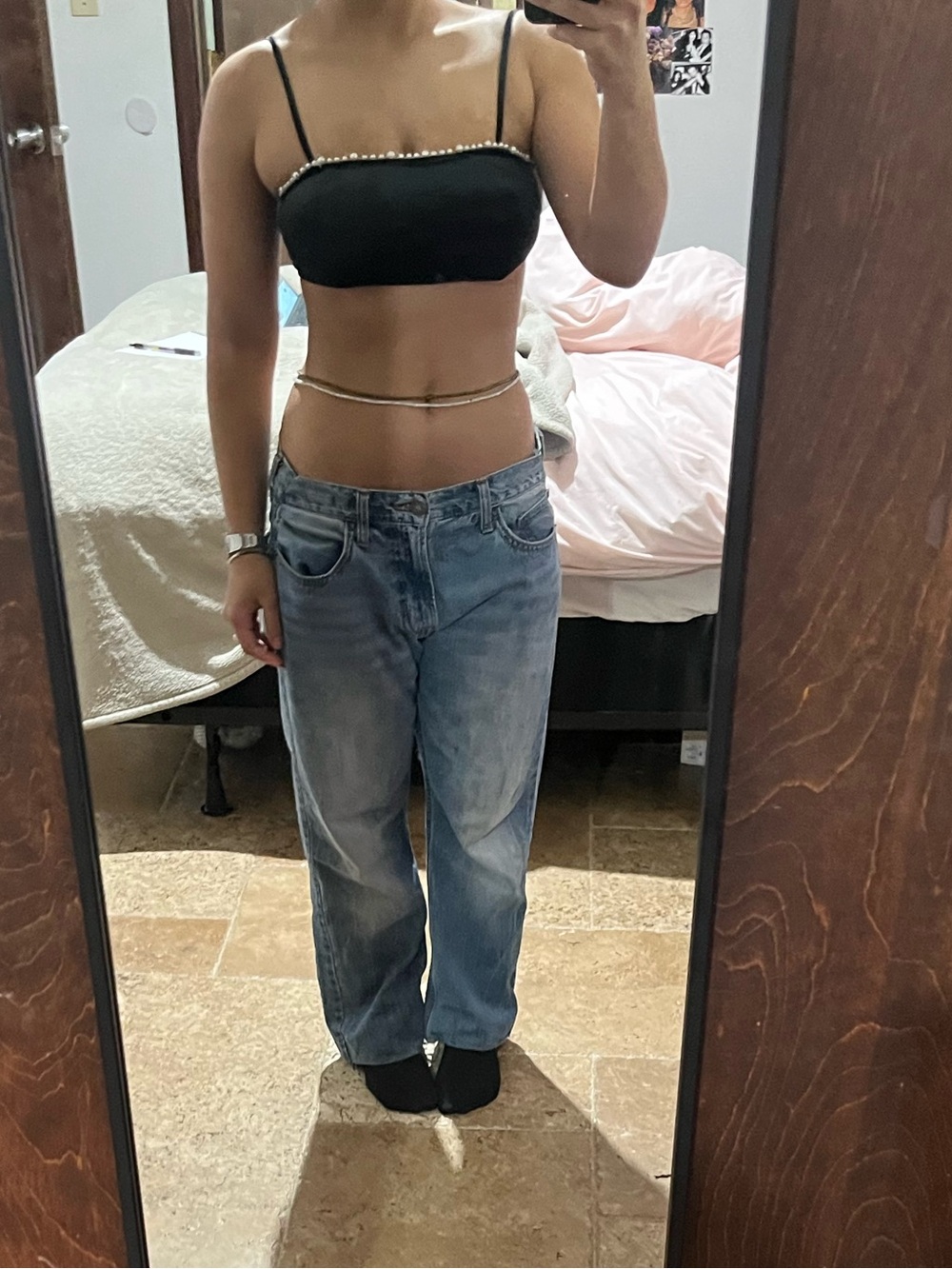 Urban Outfitters Black Velvet Pearl Trim Crop Top XS NWT